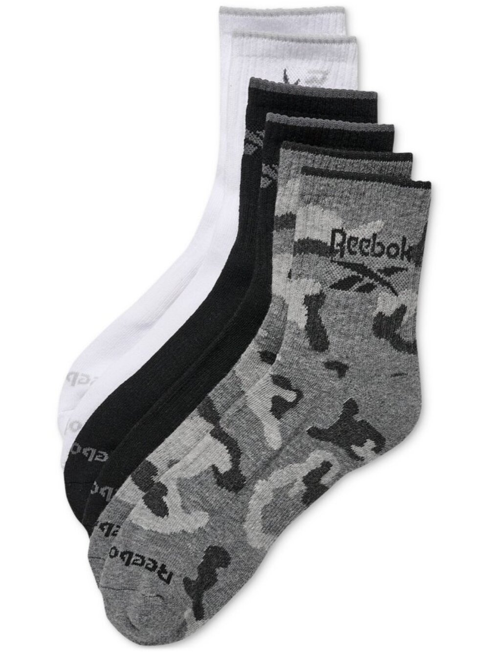 Reebok Men's 3-Pk 1/2 Terry High Quarter Socks Black Grey White